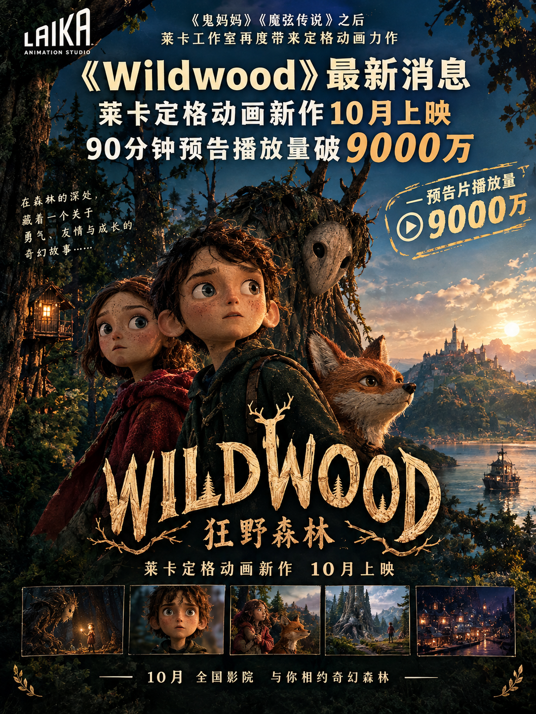 《Wildwood》最新消息：莱卡定格动画新作10月上映，90分钟预告播放量破9000万